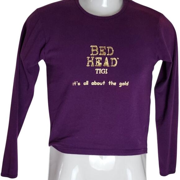 VTG 90s TIGI Bead Head It's All about Gold Purple  Long Sleeve T Shirt W Small - Picture 1 of 9